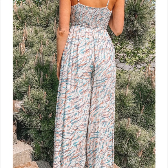 SOLD Ruffle Front Printed Jumpsuit - Picture 2 of 2